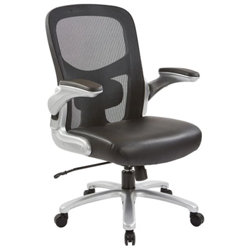 Pro Line II Big and Tall Bonded Ergonomic Mid-Back Leather Executive Chair - Black/Silver