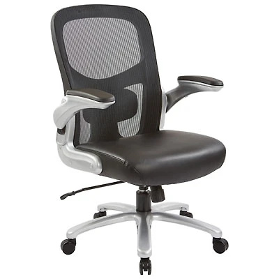 Pro Line II Big and Tall Bonded Ergonomic Mid-Back Leather Executive Chair - Black/Silver