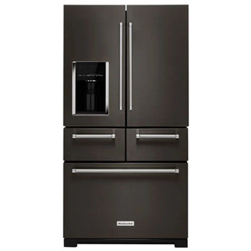 KitchenAid 36" French Door Refrigerator (KRMF706EBS) - Black Stainless Steel-Open Box-Scratch & Dent
