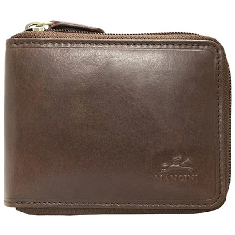 Mancini Boulder Zip-Around RFID Leather Bi-fold Wallet - Brown (18-159)