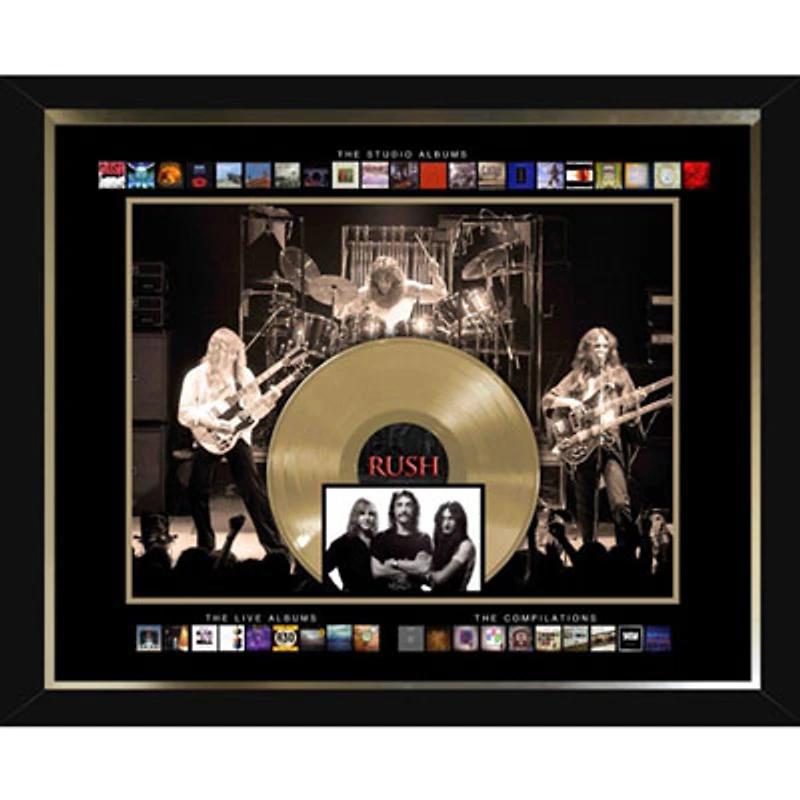 Frameworth Music Records: Rush Framed Collage with 45" Replica Gold Vinyl Record
