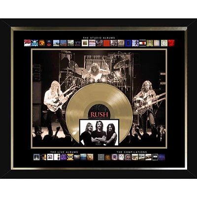 Frameworth Music Records: Rush Framed Collage with 45" Replica Gold Vinyl Record