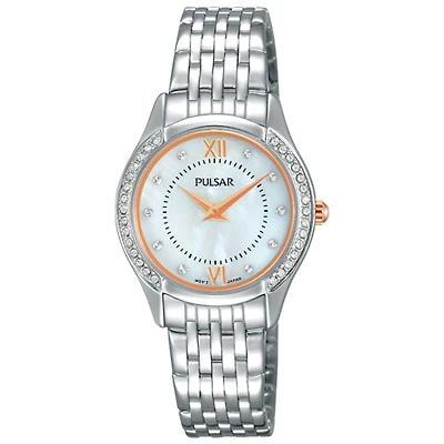 Pulsar 28mm Women's Fashion Watch with Swarovski Crystals - Silver/Mother of Pearl