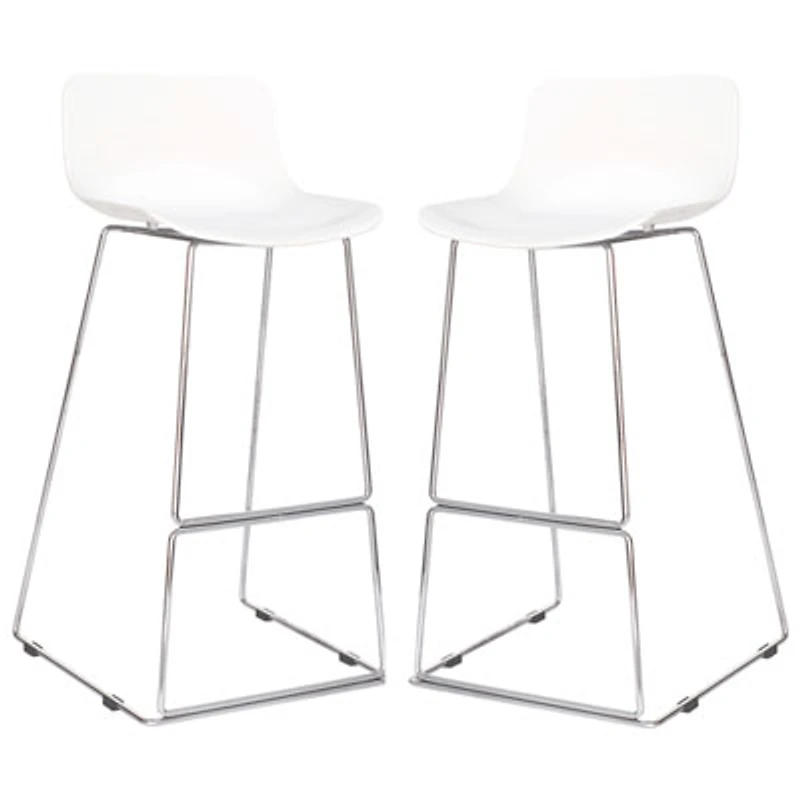 Esma Contemporary Tall Height Barstool - Set of 2 - White/Chrome