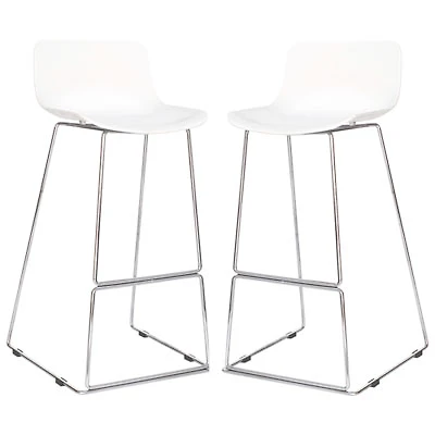 Esma Contemporary Tall Height Barstool - Set of 2 - White/Chrome