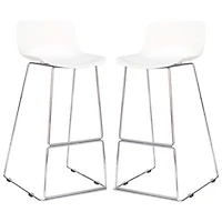 Esma Contemporary Tall Height Barstool - Set of 2 - White/Chrome