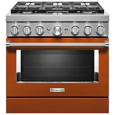 KitchenAid 36" 5.1 Cu. Ft. True Convection 6-Burner Dual Fuel Range (KFDC506JSC) -Scorched Orange