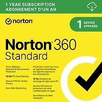 Norton 360 Standard (PC/Mac) - 1 Device - 10GB Cloud Backip - 1-Year Subscription - Digital Download