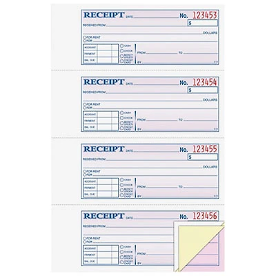 Adams 2.75" x 7.62" Tapebound 3-part Money Receipt Book - 100 Sheets
