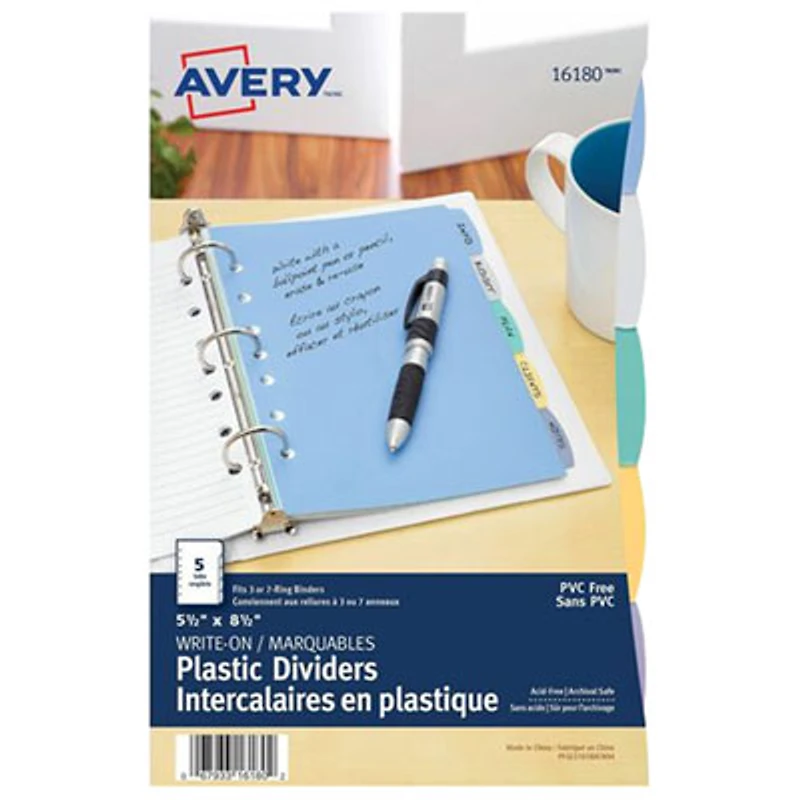 Avery Durable Plastic Write-On Dividers (16180) - 5 Pack