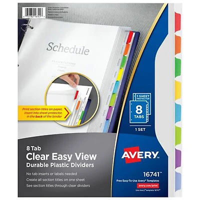 Avery Clear Easy View Durable Plastic Dividers (16741) - 8 Pack