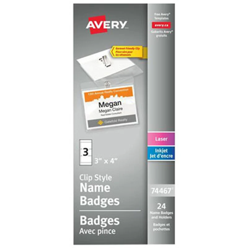 Avery Garment Friendly Clip Style Name Badge Kit (74467) - 24 Pack