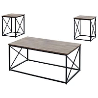 Monarch X-Leg Contemporary 3-Piece Coffee Table & End Tables Set - Taupe/Black