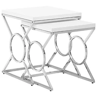 Monarch Circle/X-Leg Modern 2-Piece Nesting Table Set - White/Chrome
