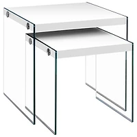 Monarch Chic Contemporary 2-Piece Nesting Table Set - White/Glass