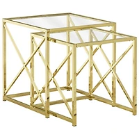 Monarch X-Leg Modern 2-Piece Nesting Table Set - Glass/Gold
