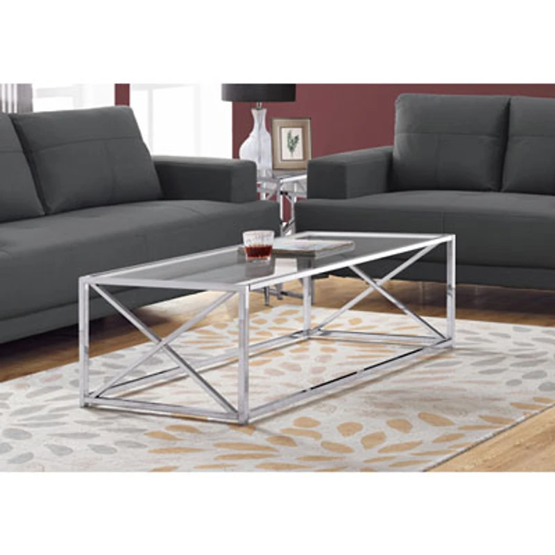 Monarch Modern Rectangular Coffee Table with Tempered Glass - Chrome