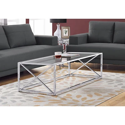 Monarch Modern Rectangular Coffee Table with Tempered Glass - Chrome