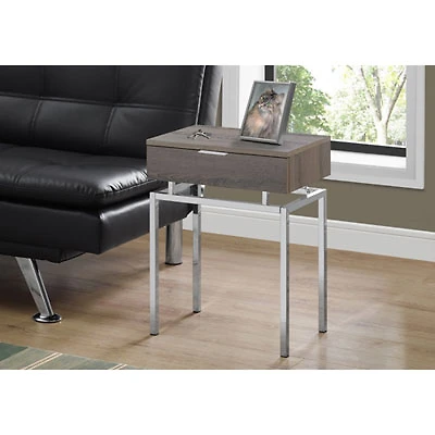 Monarch Modern Rectangular End Table with Drawer - Dark Taupe/Chrome