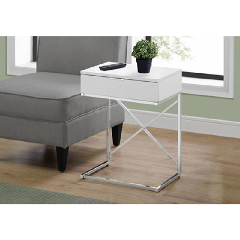 Monarch Modern Rectangular Accent End Table With Storage - White/Chrome