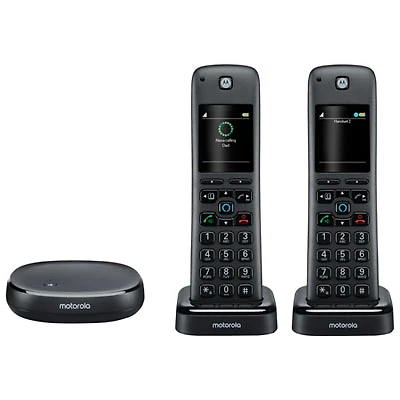 Motorola 2-Handset DECT 6.0 Cordless Phone with Answering Machine & Alexa (AXH02) - Black