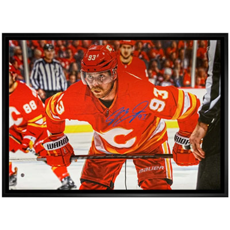 Frameworth Calgary Flames: Sam Bennett Framed Signed Canvas (22x31")