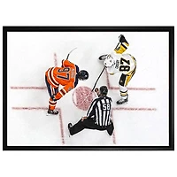 Frameworth Edmonton Oilers: Connor McDavid & Sidney Crosby Faceoff Framed Canvas (20x29")