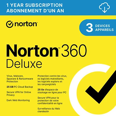 Norton 360 Deluxe (PC/Mac) - 3 Devices - 25GB Cloud Backup