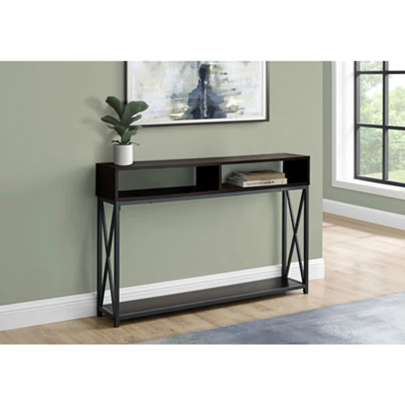 Monarch Contemporary Rectangular Console Table With 3 Shelves - Espresso/Black