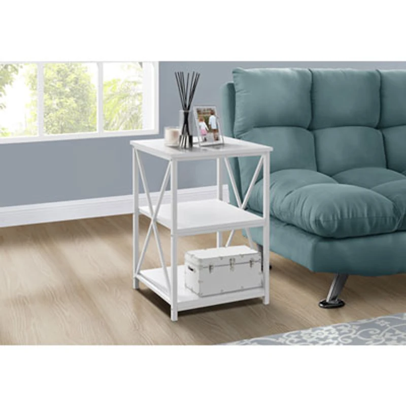 Monarch Contemporary Square End Table with Shelves - White