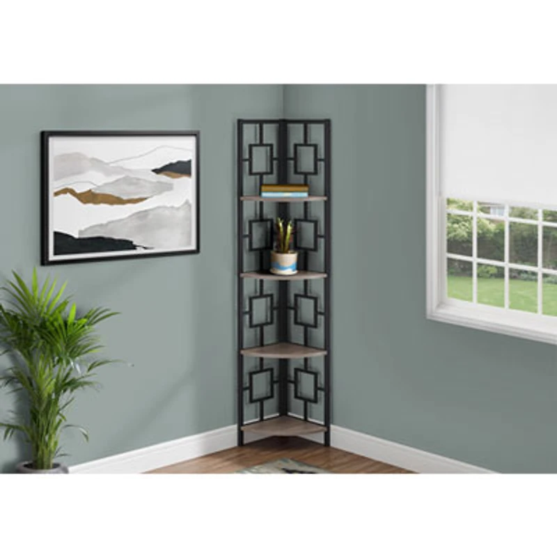 Monarch 62" 4-Shelf Metal Corner Etagere Bookcase - Dark Taupe/Black