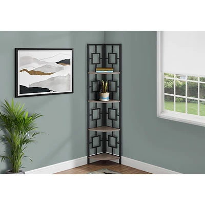 Monarch 62" 4-Shelf Metal Corner Etagere Bookcase - Dark Taupe/Black