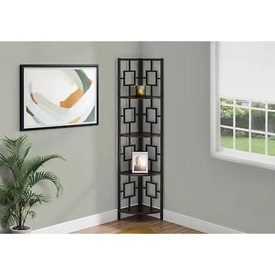 Monarch 62" 4-Shelf Metal Corner Etagere Bookcase - Espresso/Black