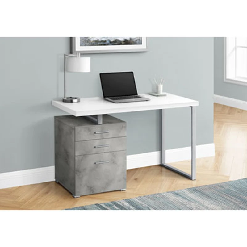 Monarch Floating 47.25"W Computer Desk with 3 Drawers - White/Grey/Silver