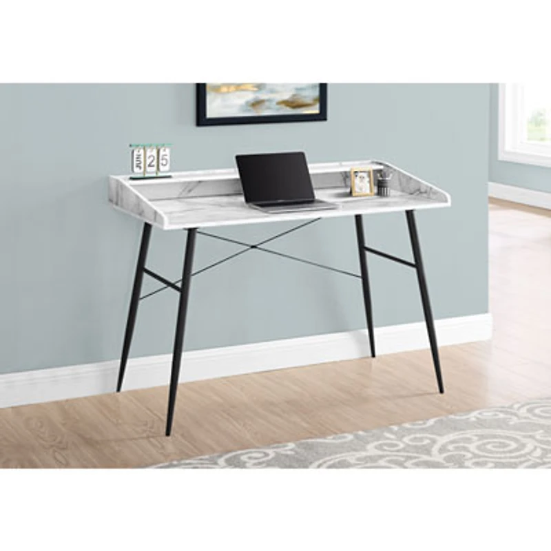 Monarch Tapered-Leg 47.25"W Computer Desk with Hutch - White Marble/Black