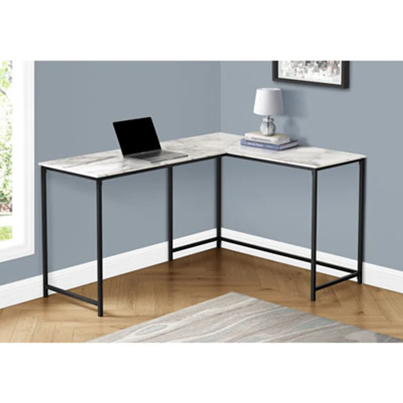 Monarch Corner 58.25"W Computer Desk - White Marble/Black
