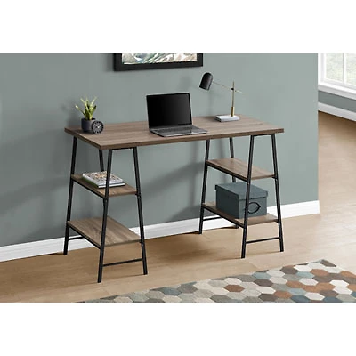 Monarch 47.25"W Computer Desk with 4 Shelves - Dark Taupe/Black