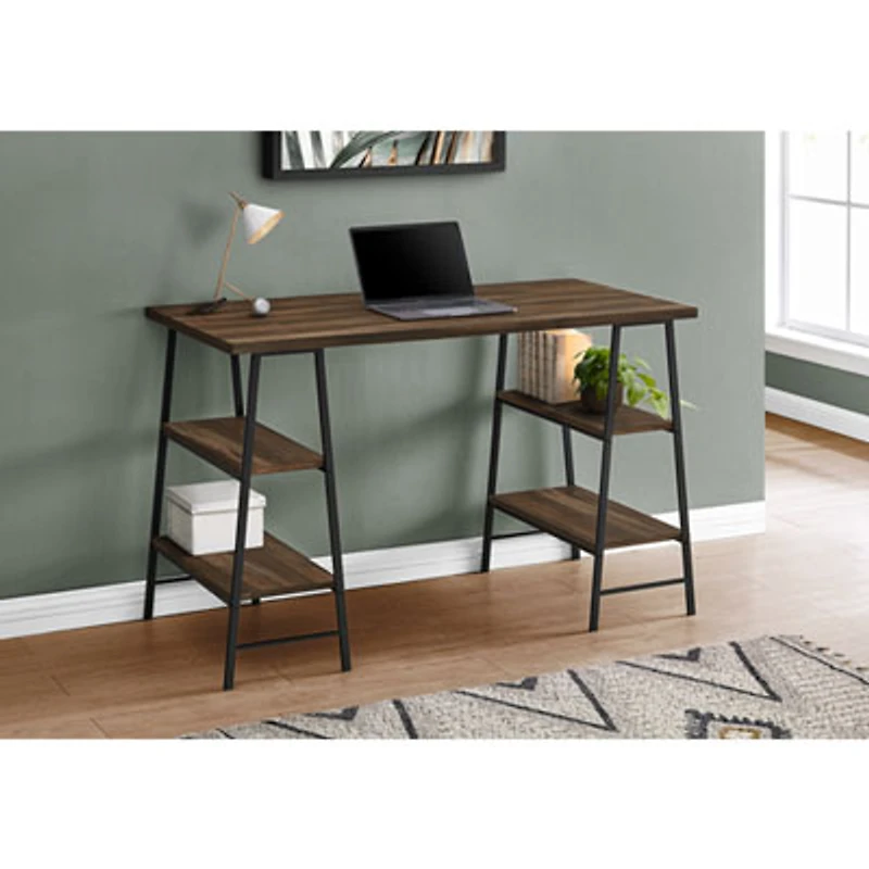 Monarch 47.25"W Computer Desk with 4 Shelves - Brown/Black