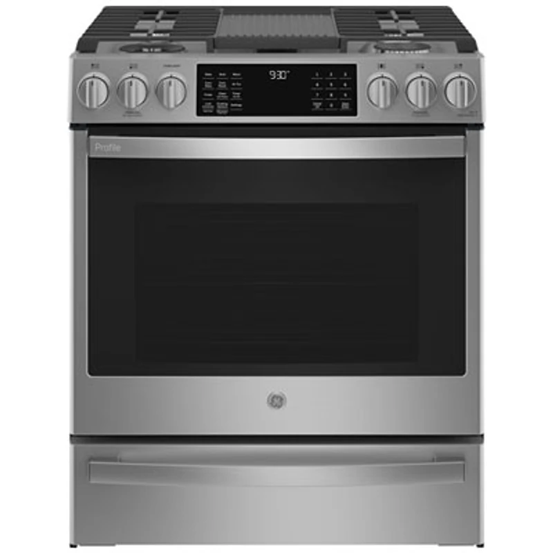 GE Profile 30" 5.7 Cu. Ft. True Convection Slide-In Gas Air Fry Range (PC2S930YPFS) - Stainless