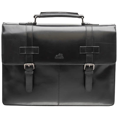 Mancini Buffalo Double Compartment Leather 15.6" Laptop Briefcase (99-5434) - Black