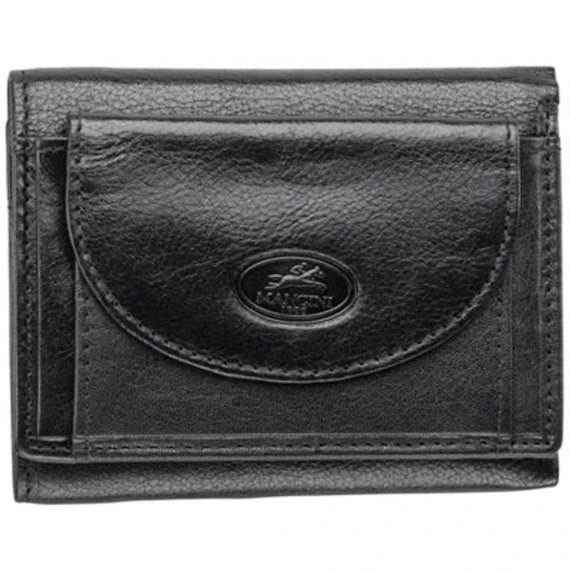 Mancini Equestrian2 RFID Genuine Leather Tri-fold Wallet with External Coin Pocket - Black