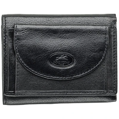 Mancini Equestrian2 RFID Genuine Leather Tri-fold Wallet with External Coin Pocket - Black