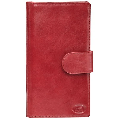 Mancini Equestrian2 RFID Genuine Leather Bi-fold Travel Wallet - Red