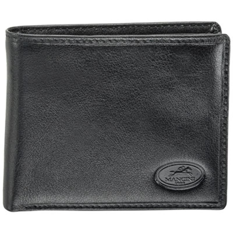 Mancini Equestrian2 RFID Genuine Leather Bi-fold Wing Wallet - Black