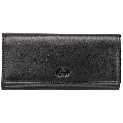 Mancini Equestrian2 RFID Genuine Leather Tri-fold Wing Wallet - Black