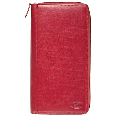 Mancini Equestrian2 RFID Genuine Leather Bi-fold Zipper Travel Wallet - Red