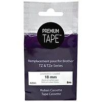 Premium Tone Laminated 18mm Black on White Tape Cassette for Brother TZ & TZe Series