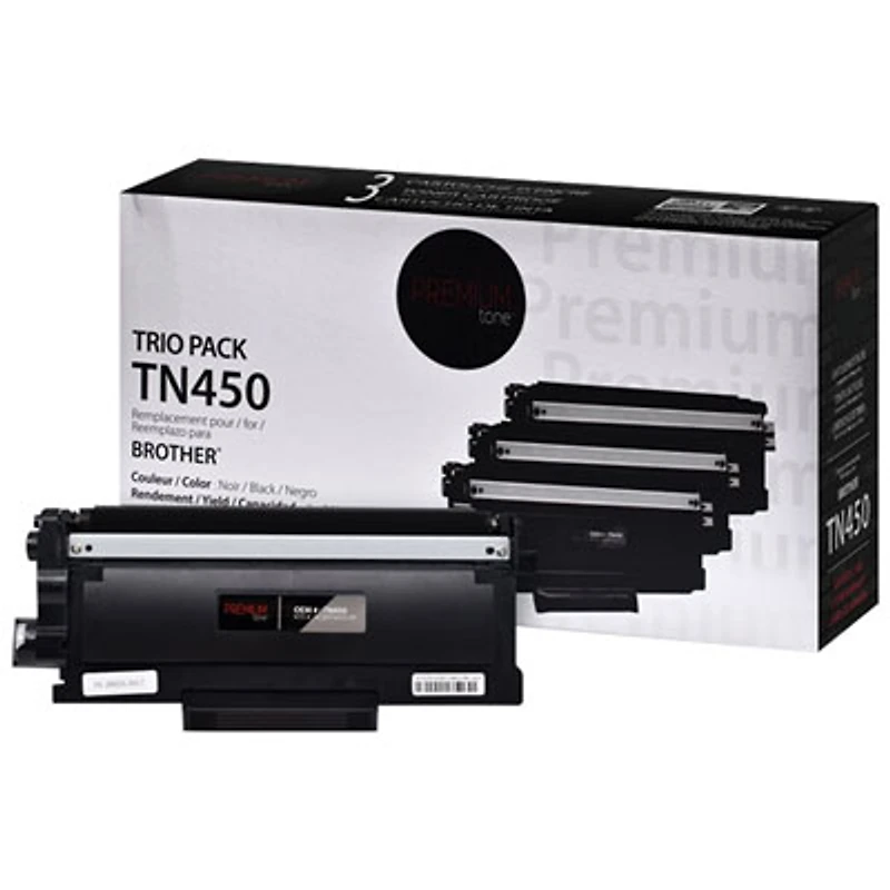 Premium Tone Black Toner Cartridge Compatible with Brother (TN450) - 3 Pack