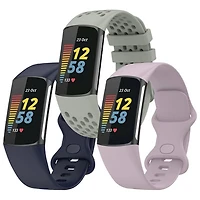 StrapsCo Silicone Strap for Fitbit Charge 5 - Lilac/Blue/Grey - 3 Pack