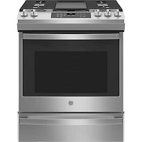 GE 30" 5.6 Cu. Ft. Fan Convection 5-Burner Slide-In Gas Range (JCGS760SPSS) - Stainless Steel